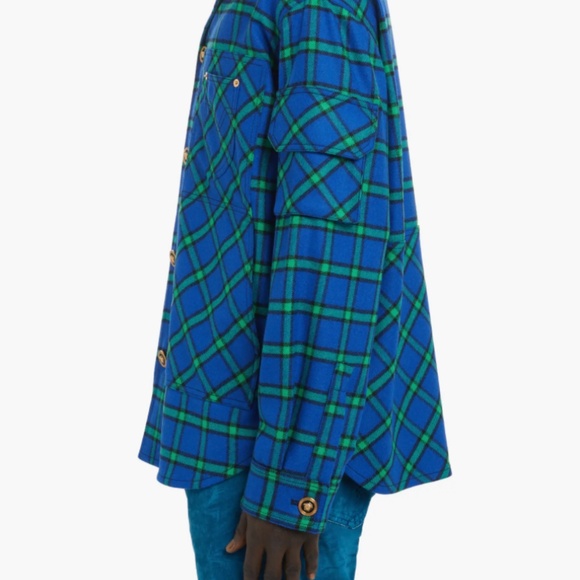 Versace Tartan Print Wool Blend Flannel Shirt Jacket - Picture 5 of 14